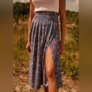 Sezane Blue and Red Paisley Midi Skirt
